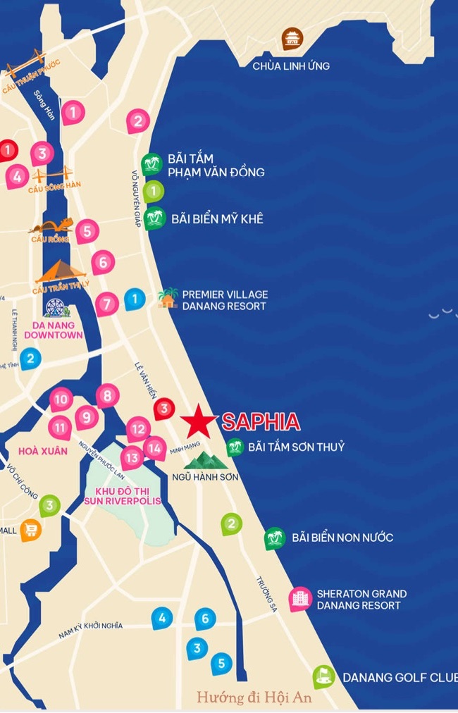 Bản đồ vị trí và kết nối Sun Saphia Residence, biển Sơn Thủy Đà Nẵng