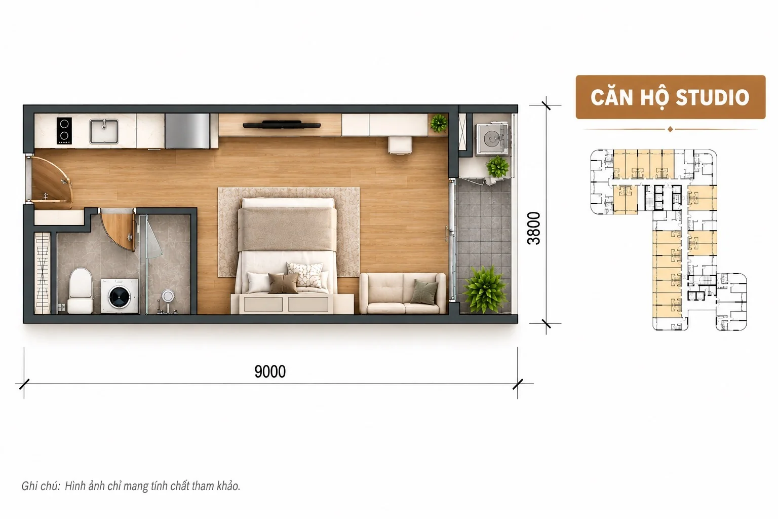 Layout căn Studio Sun Saphia
